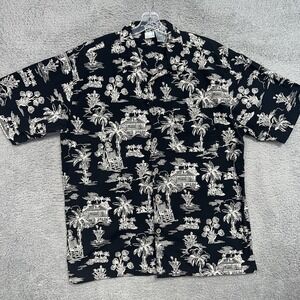 VTG Ocean Pacific OP Shirt Men's 2XL XXL Black Hawaiian Button Down Short Sleeve